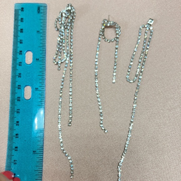 Silver Rhinestone Knot Long Earrings - Picture 7 of 7